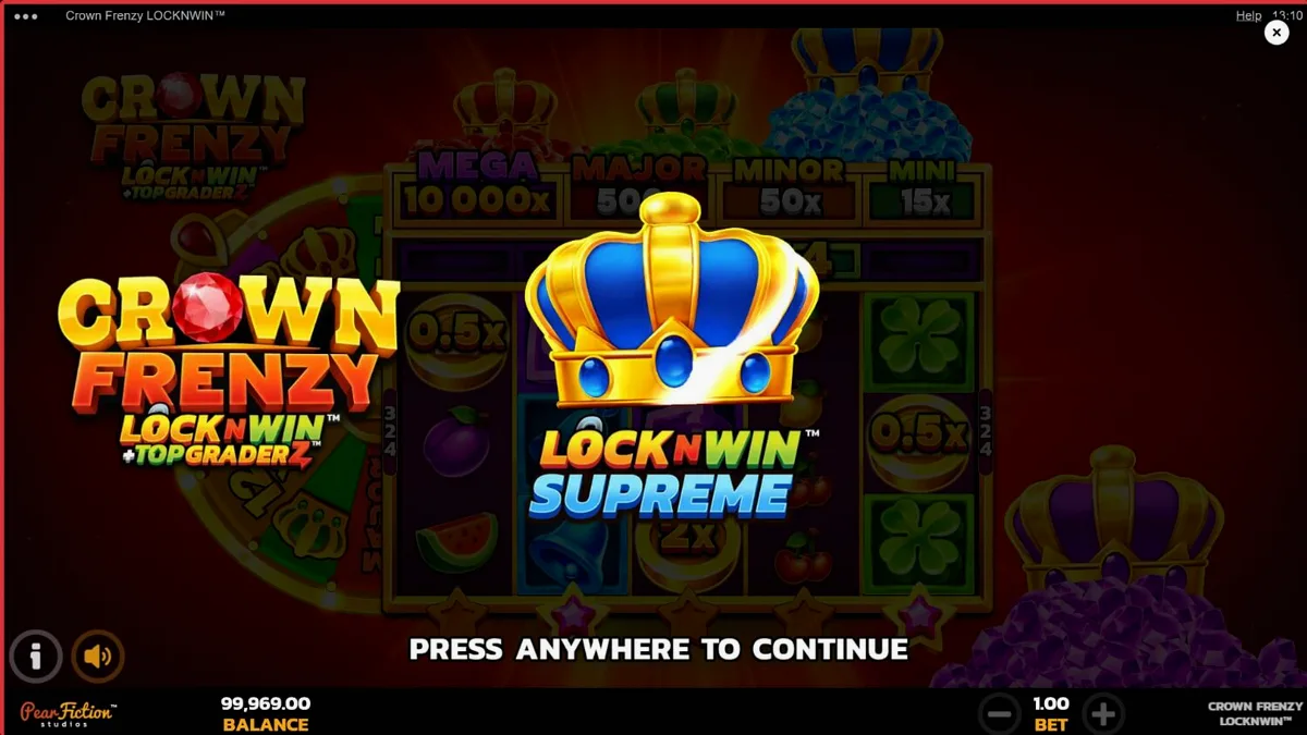 Interface luxuosa do slot Crown Frenzy LockNWin com símbolos de joias e coroas