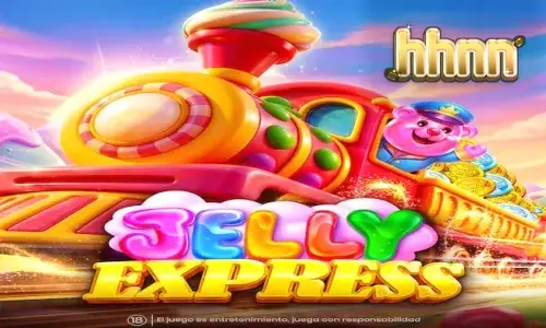 Interface colorida e temática do slot Jelly Express com doces e trilhos de chocolate